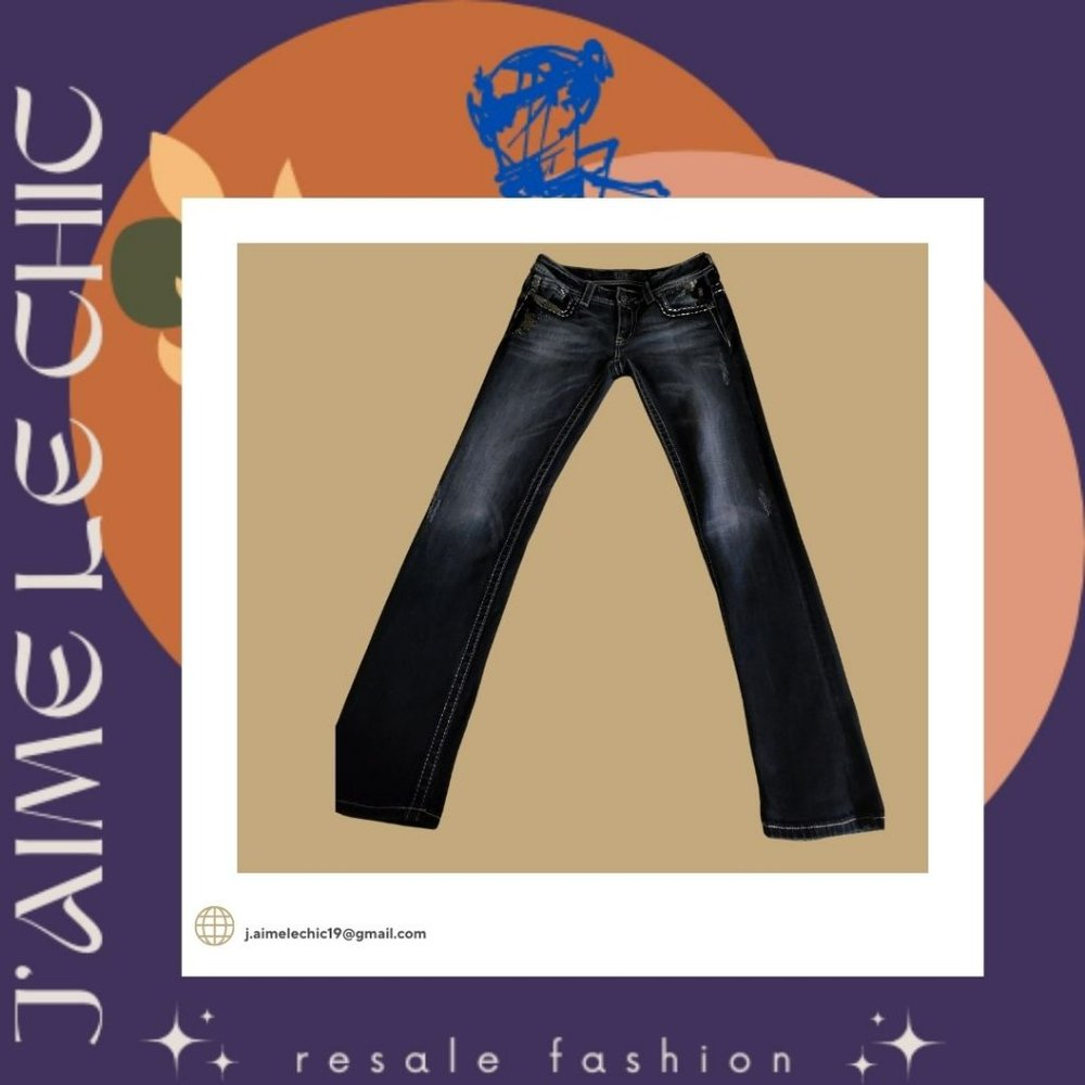 Medium Wash Miss Jeans with Diamonds , Sequins & Silver Beading Design Bootcut